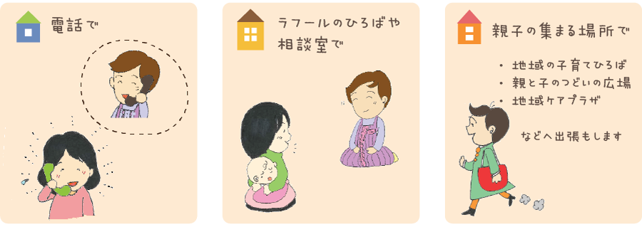 電話や広場で相談できます